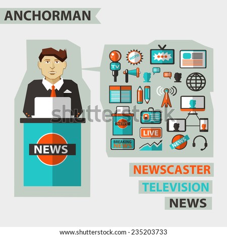 Profession of people. Flat infographic. Anchorman