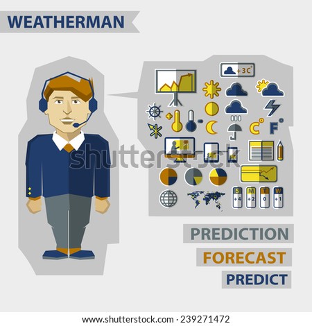 Profession of people. Flat infographic. Weatherman