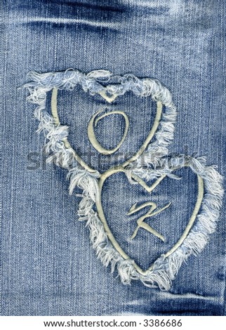 A close-up about jeans fabric with embroidery