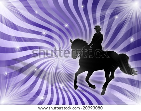 Black horse silhouette on a colorful background and among stars and lights