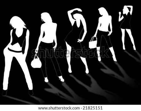 Collection of different fashion silhouette and different women poses