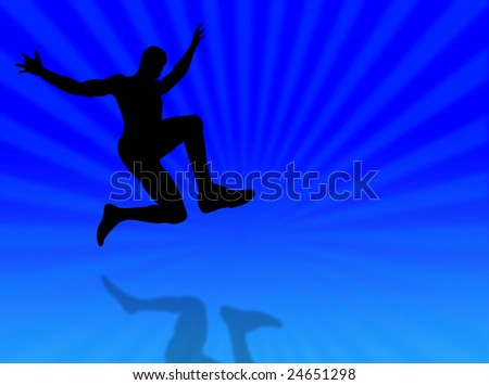 Sport man silhouette jumping on a colorful background