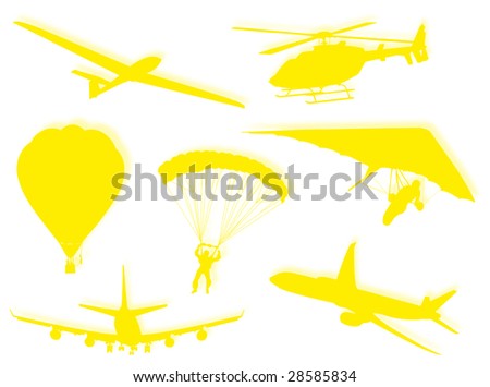 Different air transport silhouette as symbol of travel