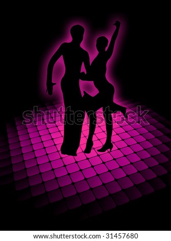 Couple dancing on a very bright platform