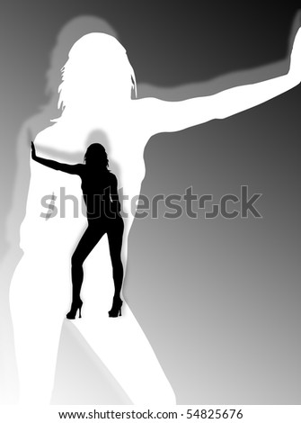 Woman pose in silhouette and shadow on the background