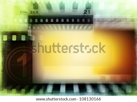 Grungy film negatives background. Copy space
