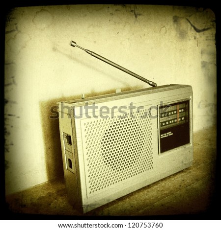 Closeup of old radio on shelf