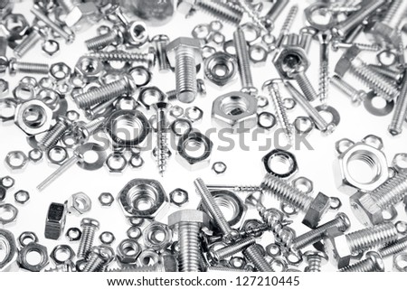 Assorted nuts, bolts and screws closeup
