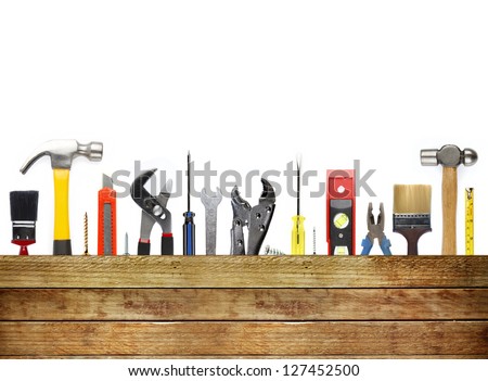 Assorted work tools and wood