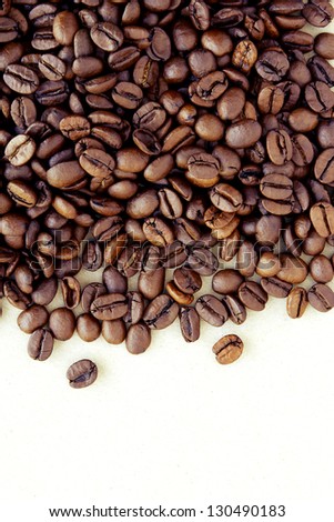 Closeup of coffee beans on plain background