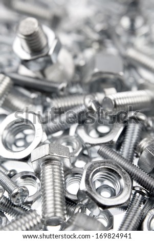 Assorted nuts and bolts closeup