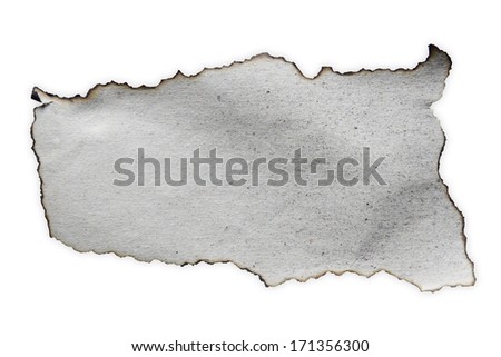 Burnt piece of paper on plain background
