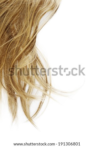 Blonde hair on white background