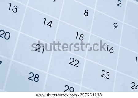 Closeup of numbers on calendar page