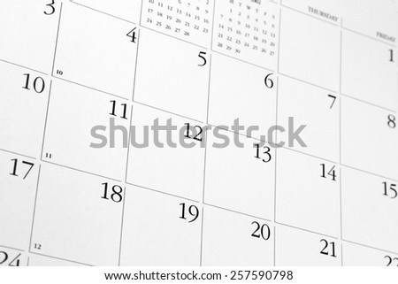Closeup of numbers on calendar page