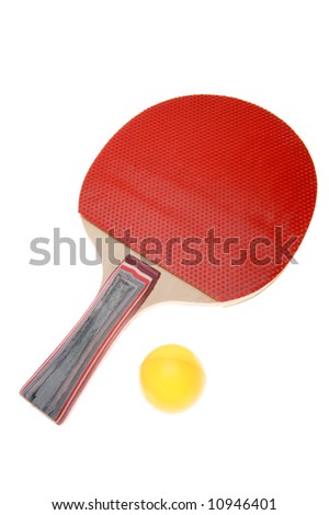 Table tennis bat and ball over white