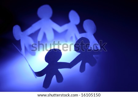 People Holding Hands Border. stock photo : Paper-chain people holding hands