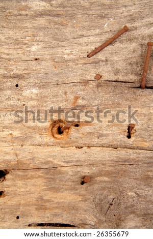 Rusty nails in old wood