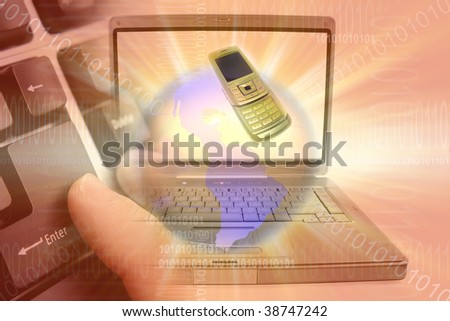 Globe, mobile phone, computer and binary coding