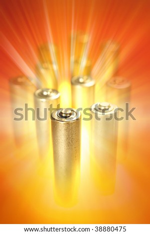 Close-up of shiny bright batteries