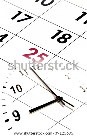 Clock face and numbers on calendar.