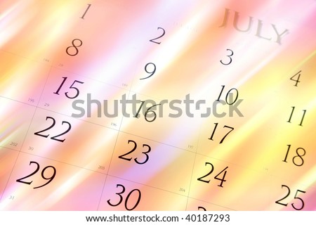 Closeup of numbers on color calendar page