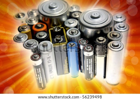 Close-up of assorted size disposable batteries
