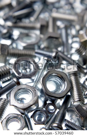 Chrome nuts and bolts close-up