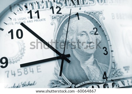 Clock and banknote. Time is money concept - stock photo