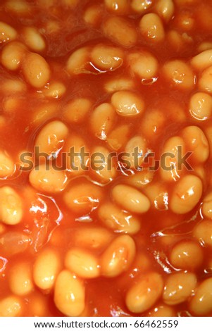 Closeup of baked beans in tomato sauce