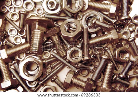 Assorted nuts and bolts close-up