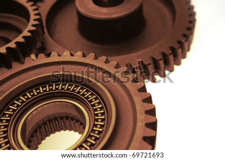 Closeup of three metal gears