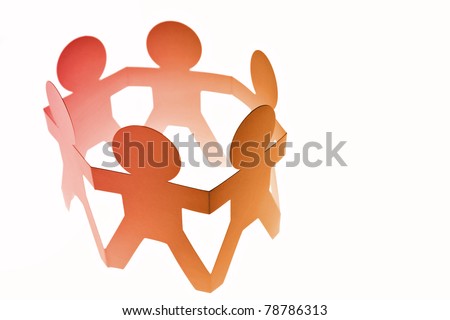 Group of people in a circle on plain background