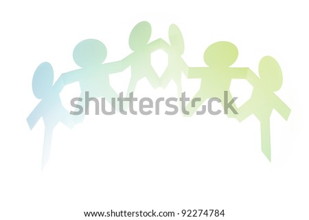 Paper chain people holding hands on white