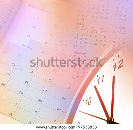 Clock face and calendar pages