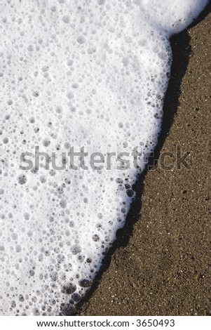 A small wave rolls up the sand like icing spreading on a sponge