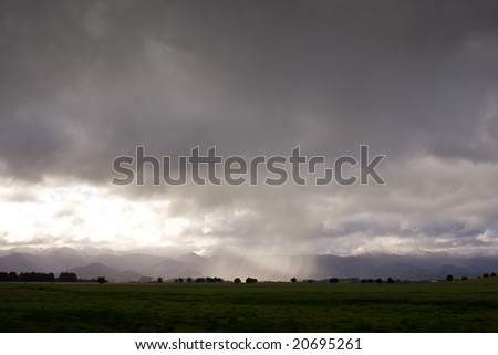 Rain veiling the Ruahine Ranges in Southern Hawke\'s Bay, New Zealand