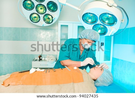 Serious medical operation in hospital by plastic surgeon