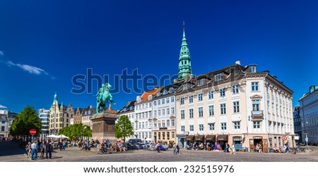 COPENHAGEN, DENMARK - MAY 29: View of Hojbro Plads square on May 29, 2014 in Kopenhagen, Denmark. The equestrian statue of Absalon was installed in the square in 1901.