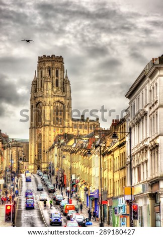 View of The Wills Memorial Building with Park Street in Bristol - England