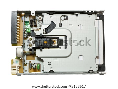 Floppy drive with disk isolated on a white background