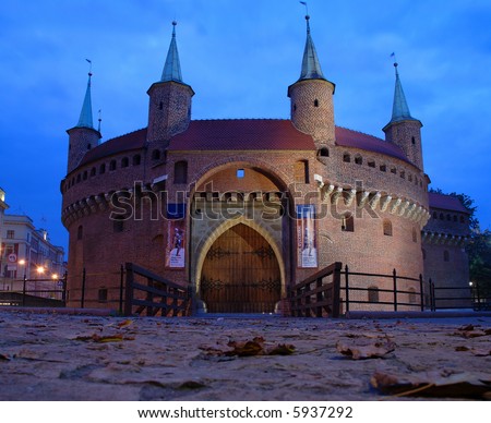A gate to Krakow - the best preserved barbican in Europe, Poland by night