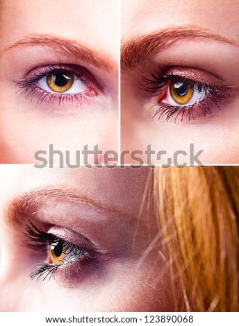 yellow eye of young beautiful woman