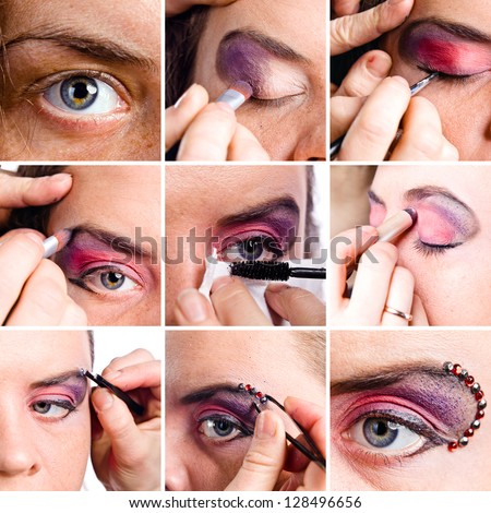 set of macro shots of eye make-up , saved clipping path