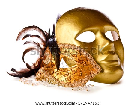 gold Venetian masks isolated on  white  background