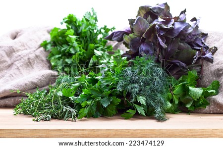 green herbs isolated on a white background