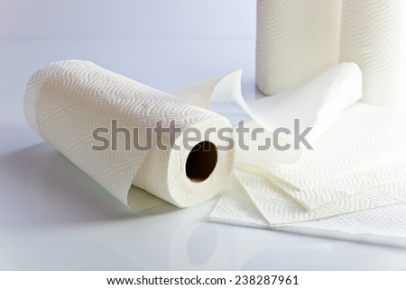 White paper towel on a white reflective background.