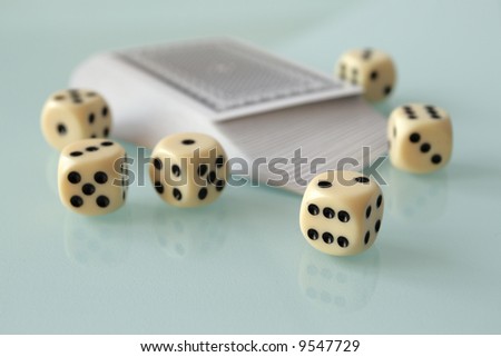 dice&card on a glass table