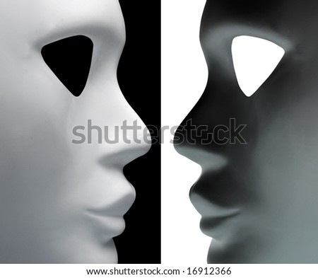 two mask on a black and white  background