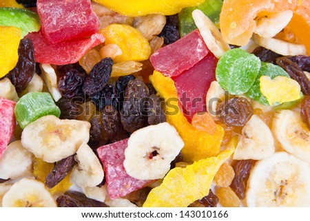 Image of tasty sweet mix dried fruits colorful background